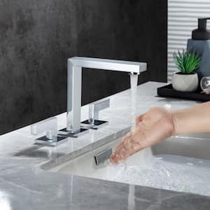 8 in. Widespread Double Handle Bathroom Faucet with Drain Kit Included, Corrosion and Rust Protection in Brushed Chrome