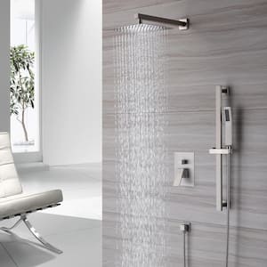 1-Spray Patterns with 10 in. Wall Mount Dual Shower Heads with Sliding Rod in Spot Resist Brushed Nickel