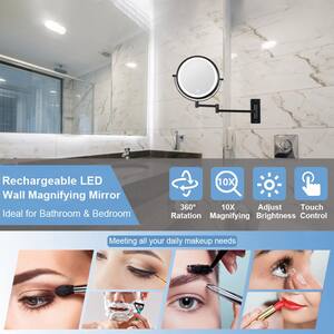 8 in. W x 8 in. H Lighted 1X/10X Magnifying Mirror Wall-Mount Bathroom Makeup Mirror in Black (Battery/USB Powered)