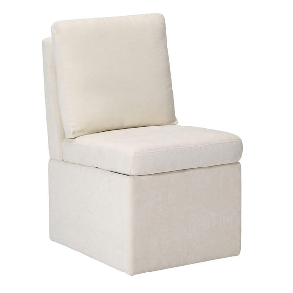 Stansberry Chenille Cream Fabric Upholstered Armless Dining Chair with Lift-Seat Storage and Caster Wheels
