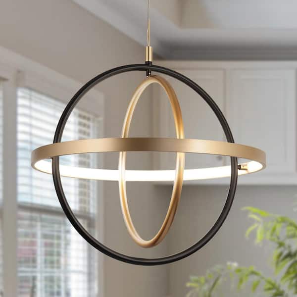 Zevni 27-Watt 1-Light Integrated LED Brushed Gold Globe Chandelier Lighting Kitchen Island Pendant Light Modern Light Fixture