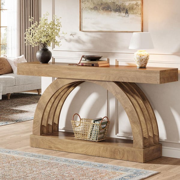 BYBLIGHT Turrella 63 in. Brown Rectangle Wood Console Table for Foyer ...