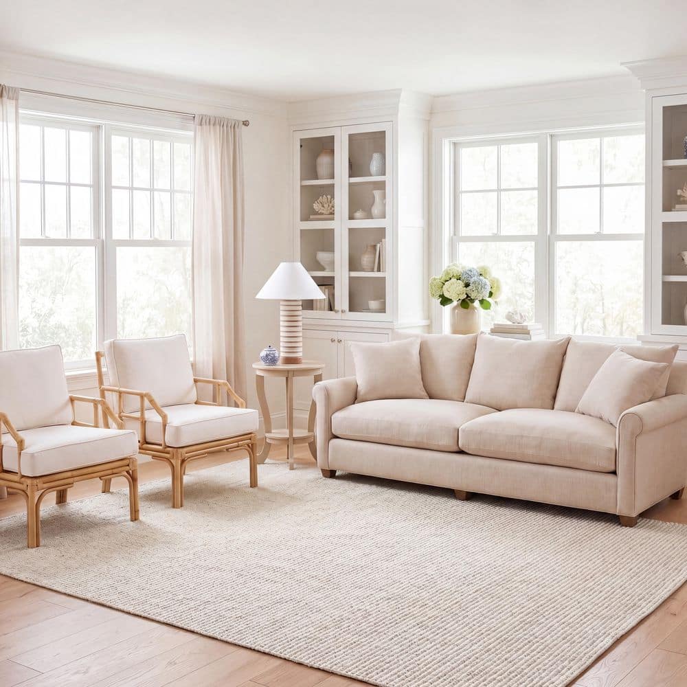 Natural Fiber Ivory 11 ft. x 15 ft. Woven Cross Stitch Area Rug