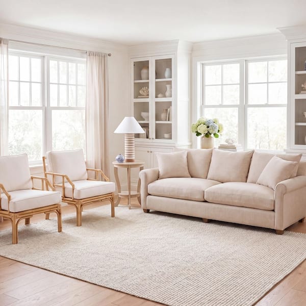 Natural Fiber Ivory 11 ft. x 15 ft. Woven Cross Stitch Area Rug