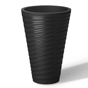 15 in. High Small Spiral Black Plastic Round Planter / Pot with Drainage Holes (Set of 2)