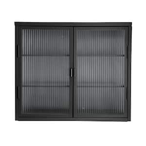 27.6 in. W x 9.1 in. D x 23.6 in. H Bathroom Storage Wall Cabinet in Black with Haze Glass Door and 2 Shelves