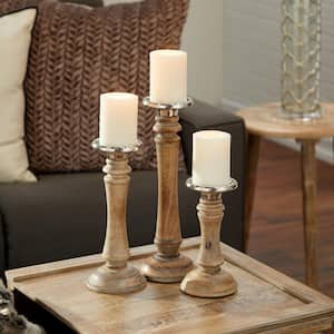 Brown Mango Wood Candle Holder (Set of 3)