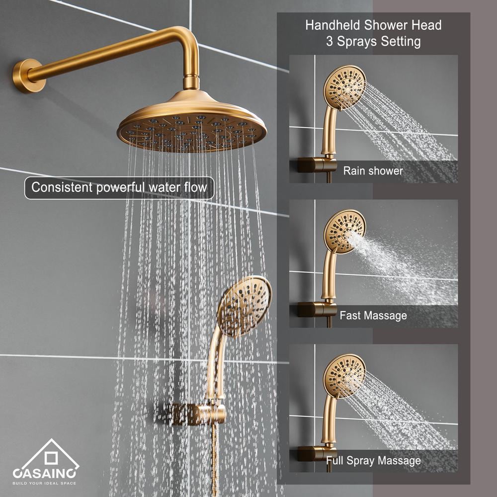 Brushed Gold Multi-Function Rain Shower System with Handheld