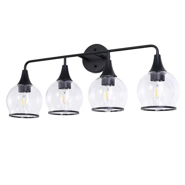 Lightania 29 in. 4-Light Matte Black Vanity Light with Clear Glass Shade