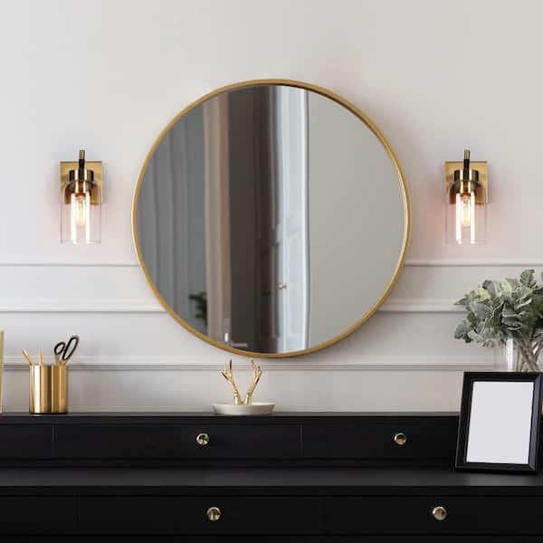 Modern 1-Light Brass Gold Wall Sconce, Black Vanity Light with Cylinder Clear Glass Shades Wall Light for Bathroom