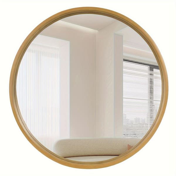 WallBeyond 32 in. W x 32 in. H Round Wall Mirror with Natural Finish Wood Frame