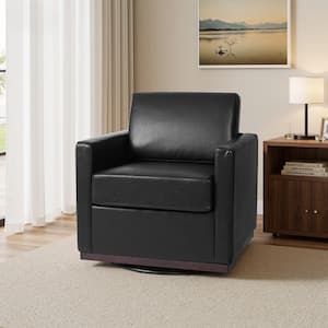Modern Black Faux Leather Upholstered Swivel Accent Arm Chair With Metal Base(Set of 1)