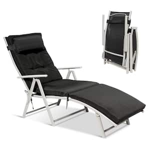 Lightweight Folding Outdoor Chaise Lounge Chair with Black Cushion