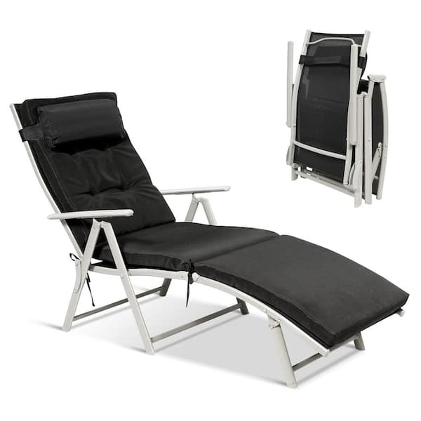 SUNRINX Lightweight Folding Outdoor Chaise Lounge Chair with Black Cushion