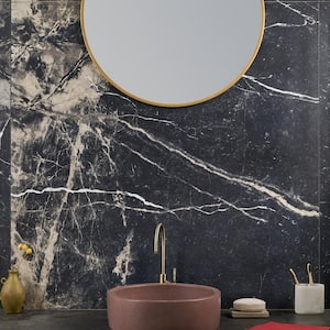 Signet Sabbia Black 8 in. x 0.35 in. Marble Look Satin Porcelain Floor and Wall Tile Sample