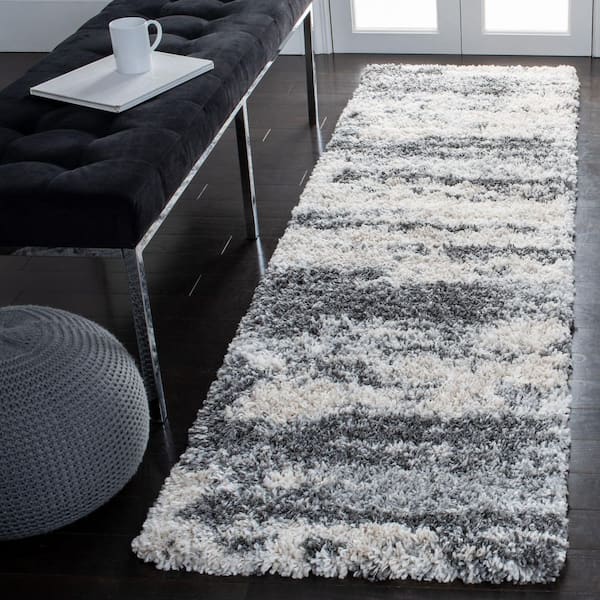 Fontana Shag 2 ft. x 10 ft. Gray/Ivory Distressed Runner Rug