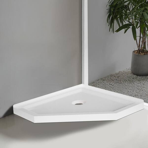 Corner Shower Pan 36" Neo-Angle Shower Base - White Acrylic Corner Drain Pan (3.5" Center Drain) Rv Shower