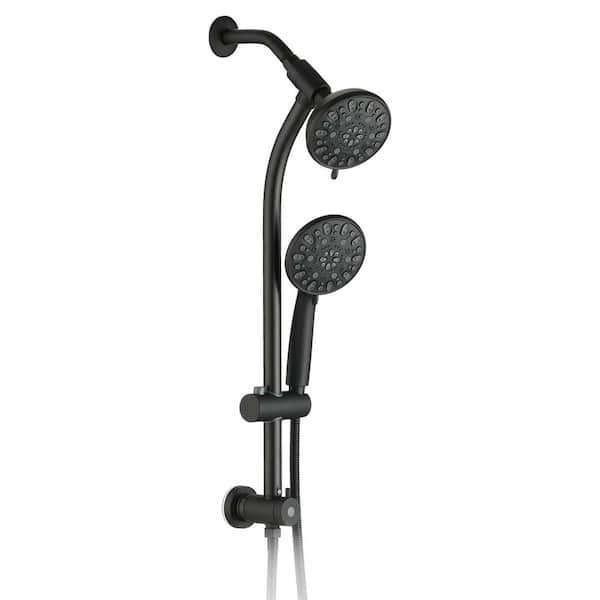 Unbranded 7-Spray 5 in. Dual Wall Mount Shower Head and Handheld Shower Head Combo with 1.8 GPM High-Pressure in Matte Black