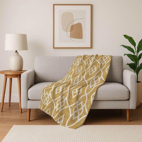 Premium Machine Washable ASB884 Gold 50 in. x 70 in. Sherpa Throw Blanket