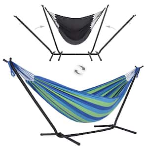 10.7 ft. 2-Person Brazilian-Style hammock with 2-in-1 Convertible Stand in Blue Stripe