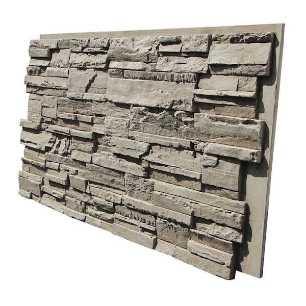 Tritan BP Earth Valley Faux Stone 48-3/4 in. x 24-3/4 in. Gray Fox Class A Fire Rated Urethane Interlocking Panel