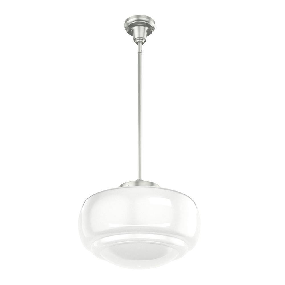 Transitional Brushed Nickel LED Pendant with Glass Shade