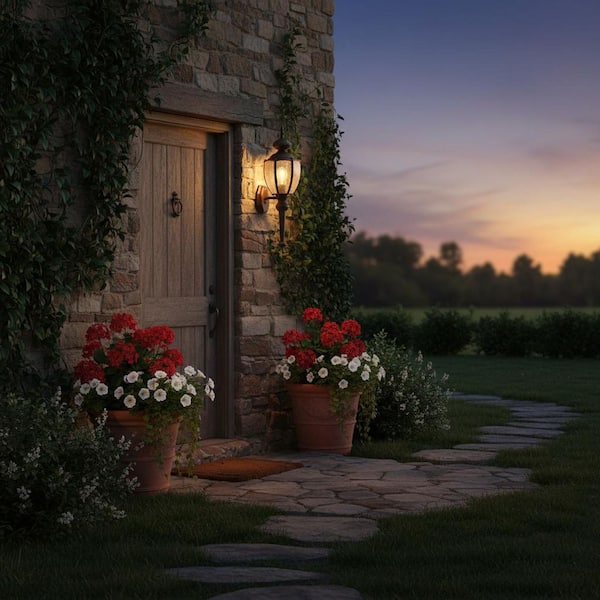 Roman Coach Collection 1-Light Antique Bronze Clear Seeded Glass Traditional Outdoor Medium Wall Lantern Light