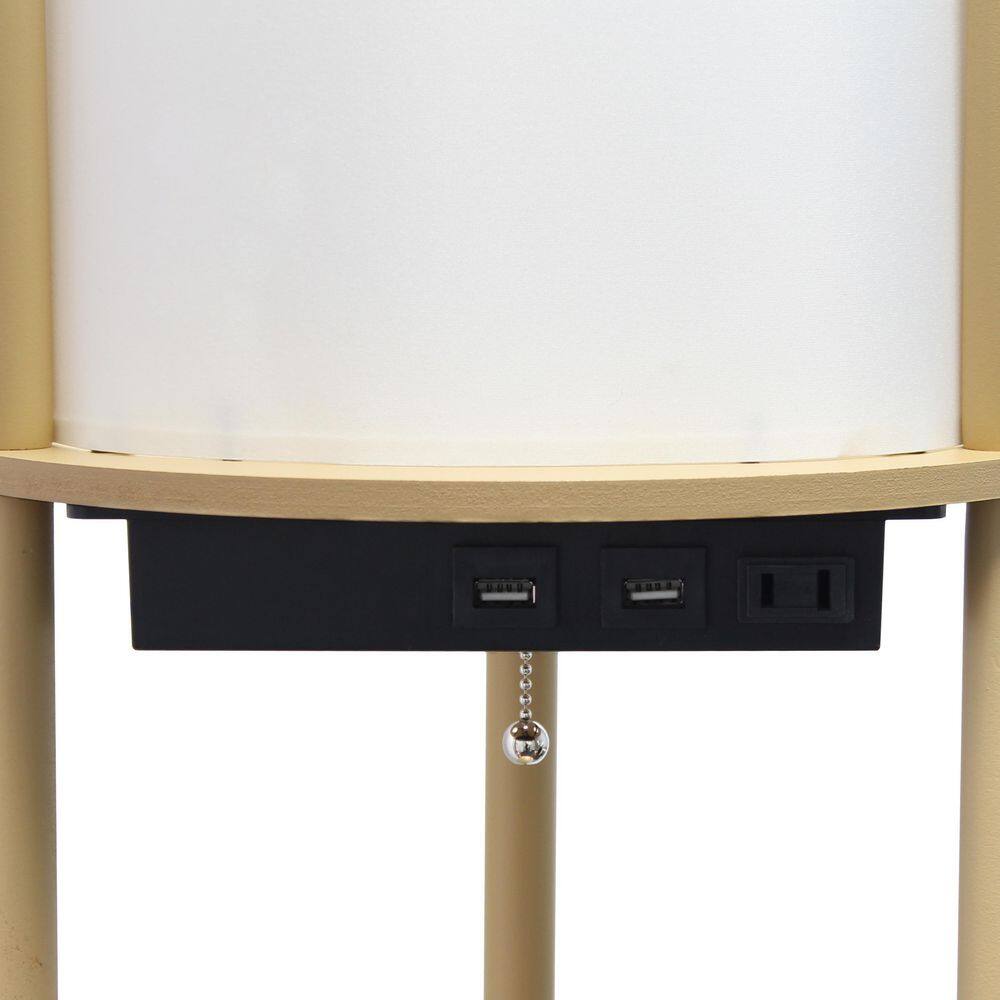 Modern Tan 62.5" Shelf Etagere Floor Lamp with USB Charging Ports