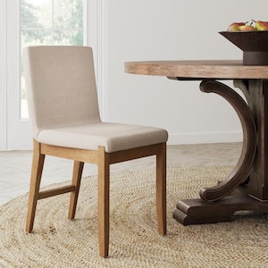 Gracie 18 in. Modern Wood Upholstered Accent Dining Chair, Natural Flax/Light Brown