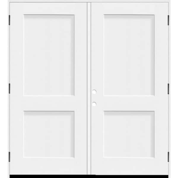 Legacy 72 in. x 80 in. 2P Squaretop Shaker LHOS Unfinished White Fiberglass Double Prehung Front Door w/4-9/16 Jamb