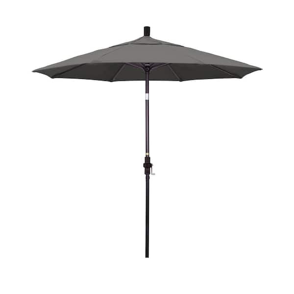 California Umbrella 7.5 ft. Bronze Aluminum Market Patio Umbrella Collar Tilt Crank Lift in Charcoal Sunbrella