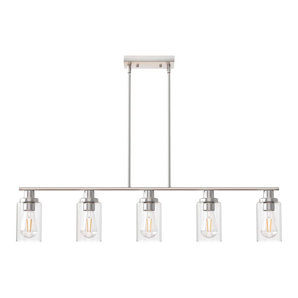 5-Light Brushed Nickel Island Pendant Light with Clear Glass Shades, Rod Hanging Design, E26 Base, Bulbs Not Included price history on PriceWatchPro