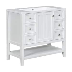 36 in. W x 18 in. D x 34.1 in. H Single Sink Freestanding Bath Vanity in White with White Ceramic Top