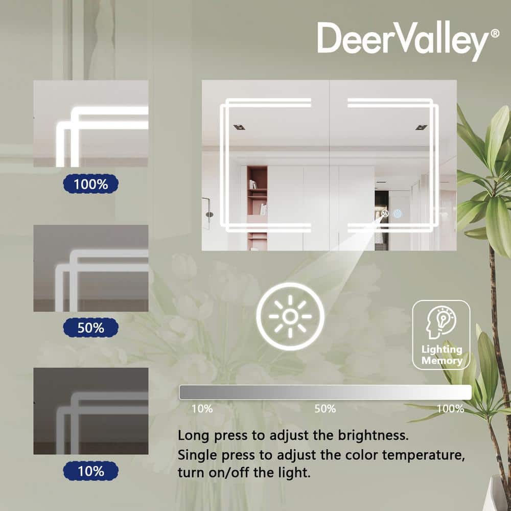 Silver Aluminum LED Medicine Cabinet with Mirror and Bluetooth Speaker