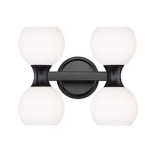 Artemis 6.5 in. 4 Light Matte Black Vanity Light with Matte Opal Glass Shade with No Bulbs Included