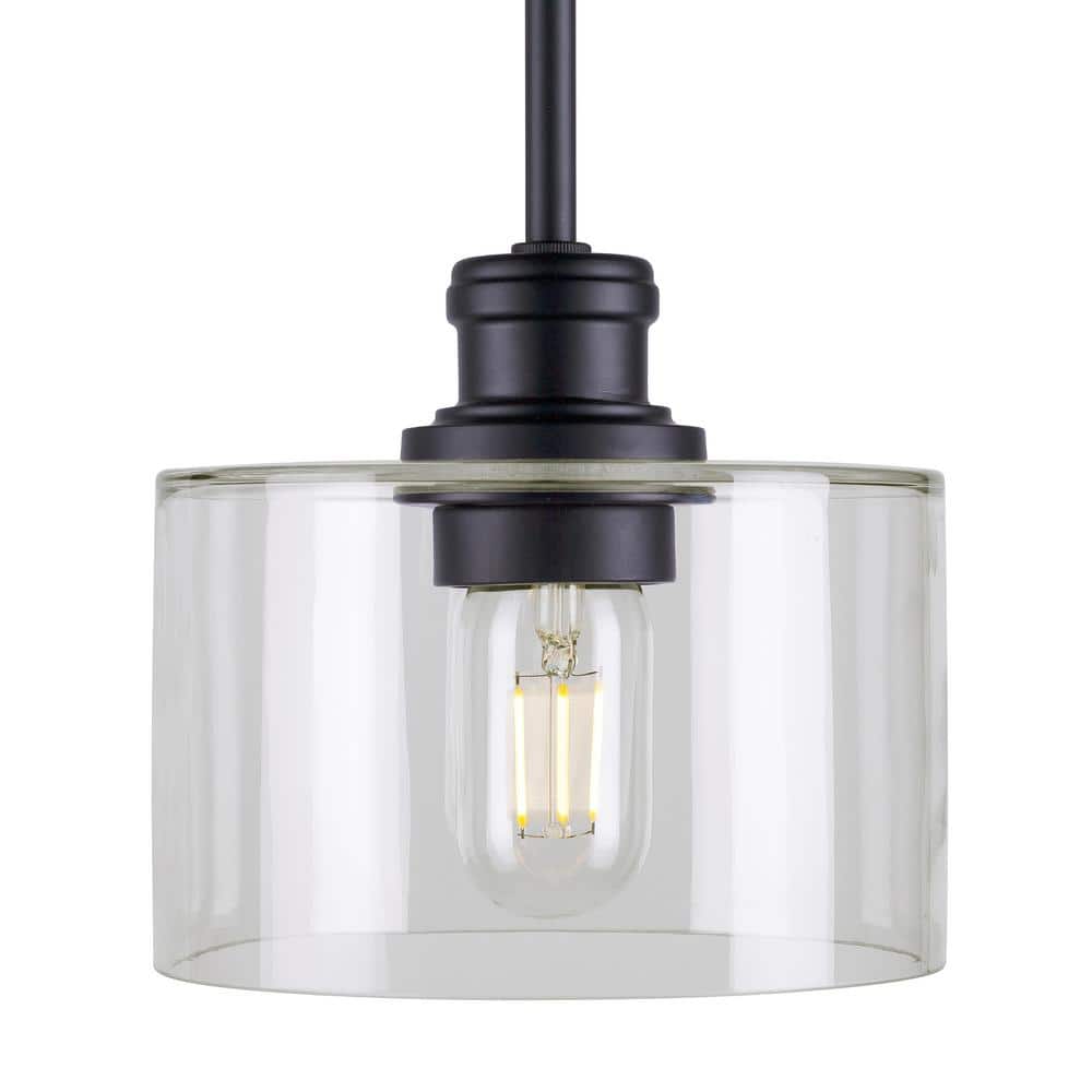Zane Transitional Black Steel Mini Pendant with Clear Glass Shade
