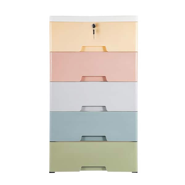 YIYIBYUS 31.5 in. x 17.1 in. 5-Color Plastic Bedroom Storage Cabinet with 5 Drawers and Wheels