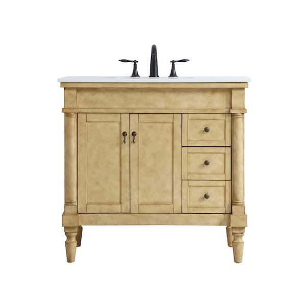 Unbranded Timeless Home 36 in. W x 21.5 in. D x 35 in. H Single Bathroom Vanity in Antique Beige with White Marble Top and Basin