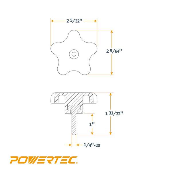 1-3/4 hd Phenolic Plastic Knob Fastener E19005 1/4-20 4-Prong Hand Nut 