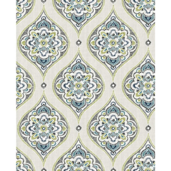 A-Street Prints Adele Green Damask Green Wallpaper Sample