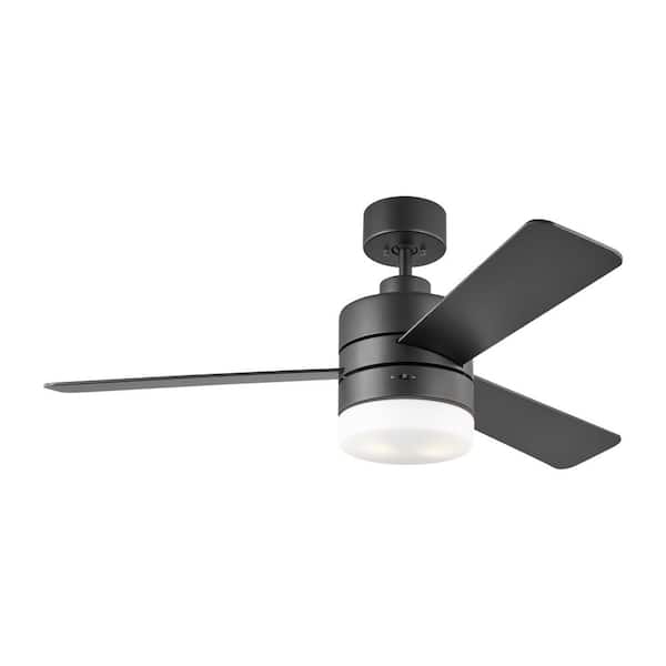 Generation Lighting Era 44 in. Modern Matte Black Ceiling Fan with Black/American Walnut Reversible Blades, Light Kit and Wall Mount Control