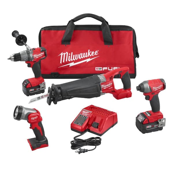 Milwaukee M18 FUEL 18-Volt Lithium-Ion Brushless Cordless Combo Kit (4-Tool) with (2) 5.0 Ah Batteries, (1) Charger, (1) Tool Bag