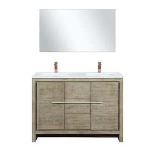 Lafarre 48 in W x 20 in D Rustic Acacia Double Bath Vanity, Cultured Marble Top, Rose Gold Faucet Set and 43 in Mirror