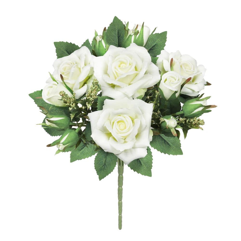13 in. Petite Cream White Artificial Tea Rose Flower Stem Bush Bouquet (Set of 4) price history on PriceWatchPro