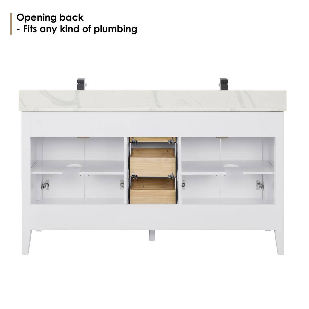 Laurel 60" White Double Vanity with Calacatta Quartz Top