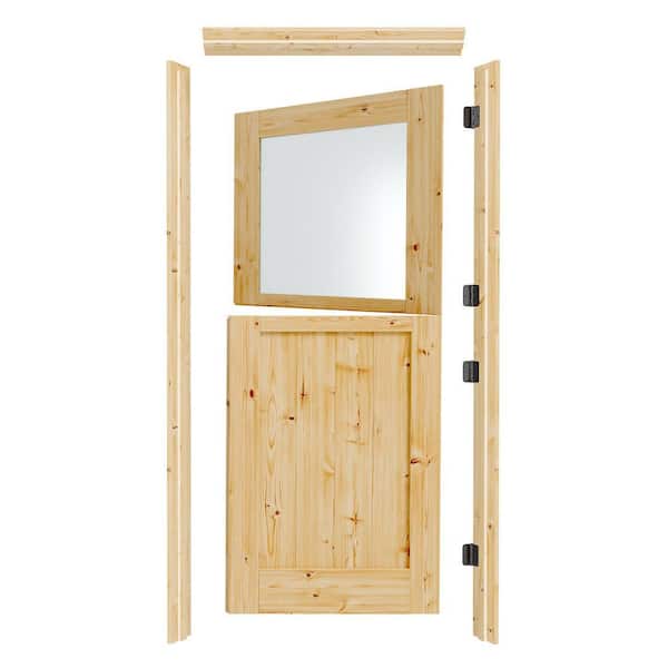 36 in. x 80 in. 1/2 Lite Frosted Glass Dutch Door Right-Hand Pine Wood Single Front Door Kit with Quick Assemble Jamb