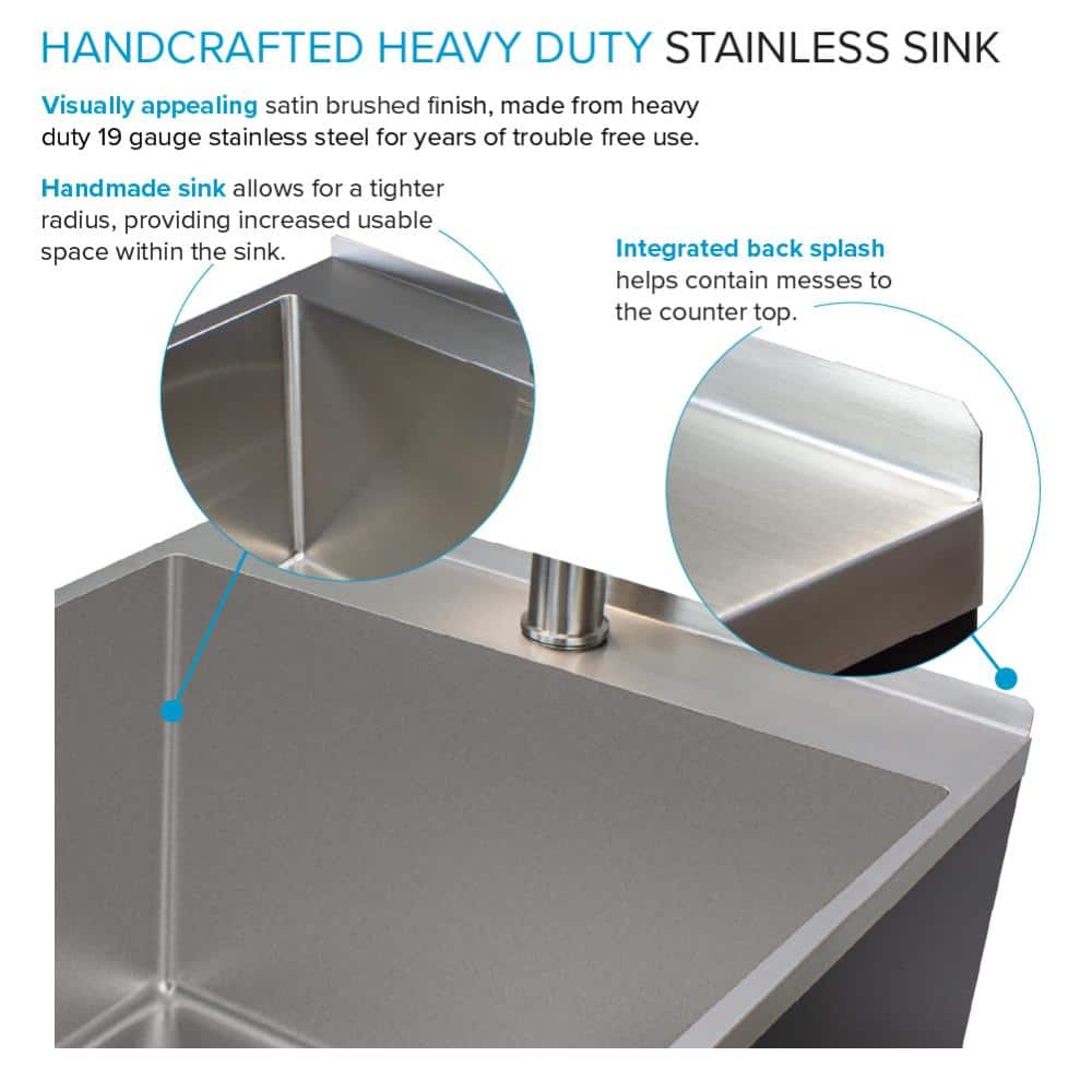 Matte Black Stainless Steel Laundry Utility Sink with Cabinet