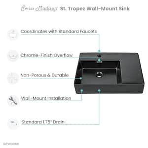 St. Tropez 24 in. x 18 in. Matte Black Ceramic Wall Hung Vessel Sink with Left Side Faucet Mount