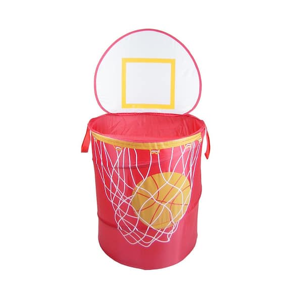 REDMON Since 1883 The Original Pop-Up Bongo Basketball Red Collapsible Polyester Hamper with Lid and Backboard
