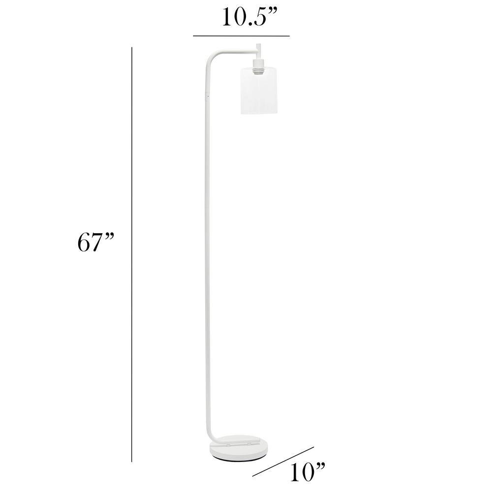 White Adjustable Iron Arc Floor Lamp with Glass Shade